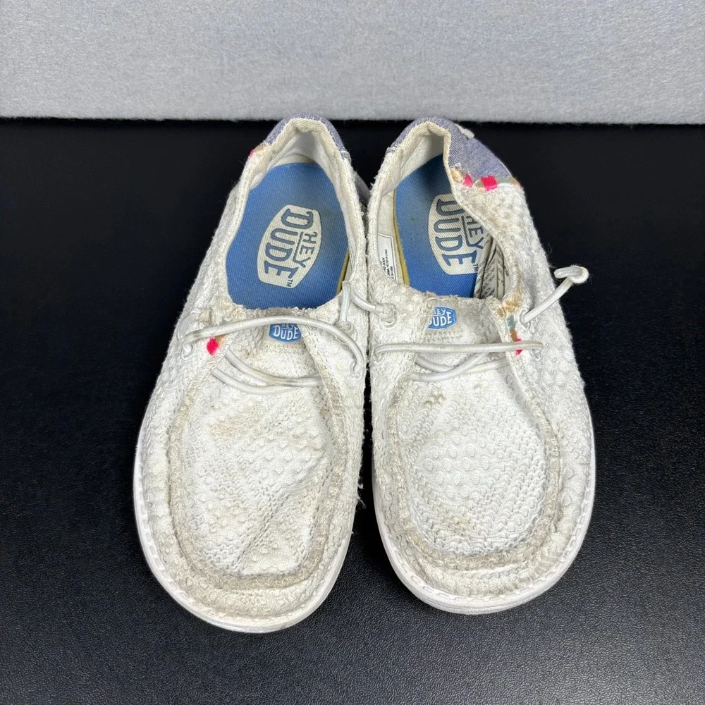 HEYDUDE Wendy Boho Crochet White Shoes Girls Youth Size 12 Kids Low Top Slip On